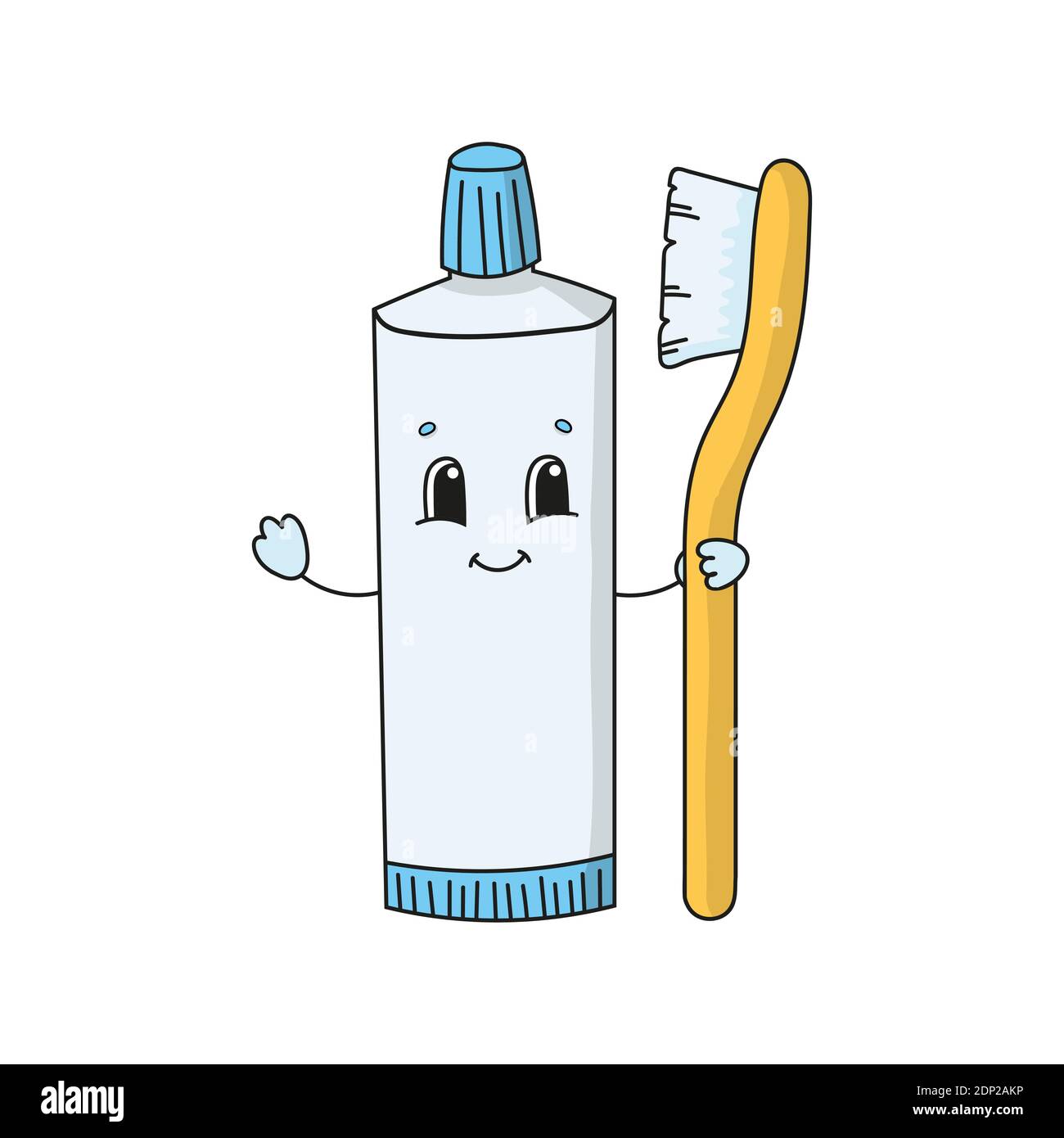 Pasta de dientes divertida con cepillo de dientes. Bonita ilustración  vectorial plana en estilo de dibujos animados infantiles. Carácter  divertido. Aislado sobre fondo blanco Imagen Vector de stock - Alamy