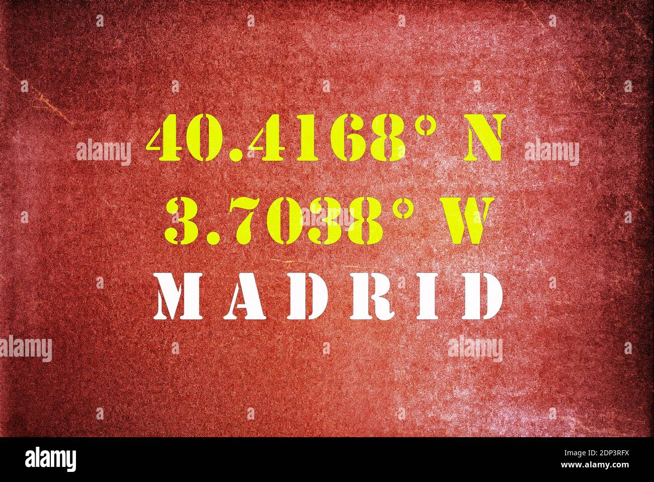 Coordenadas GPS para Madrid España con efecto tipográfico vintage/retro  Fotografía de stock - Alamy