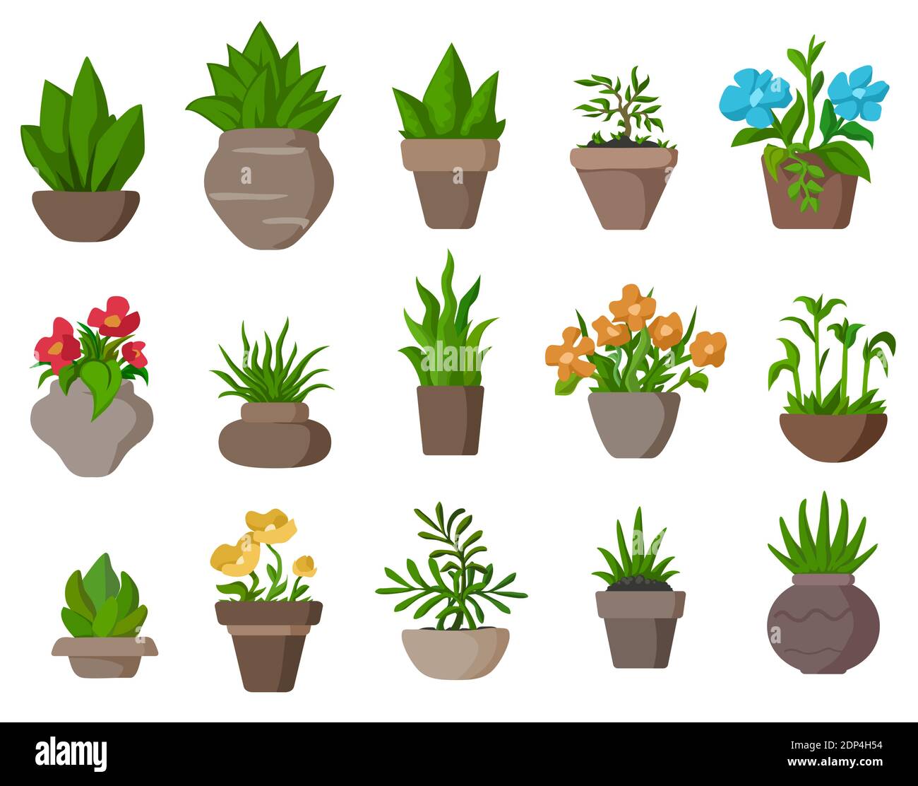 Conjunto de elementos de diseño de dibujos animados en macetas, vector de  color aislado, horizontal Imagen Vector de stock - Alamy