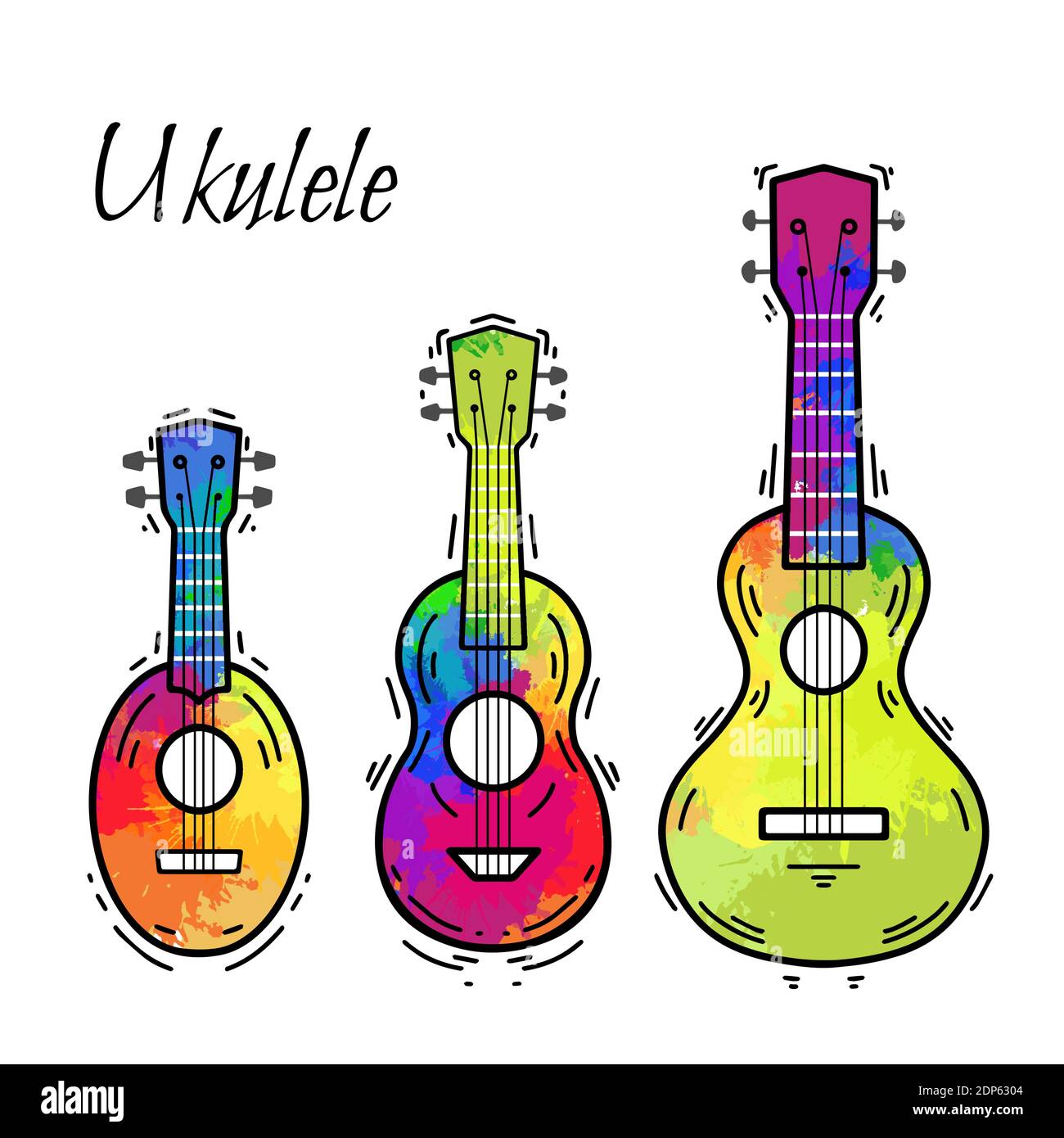 Conjunto de ukulele de contorno con salpicaduras de acuarela de riindow. Música  hawaiana. Instrumento de cuerda musical. Elemento de contorno vectorial  para postales, banners, col Imagen Vector de stock - Alamy