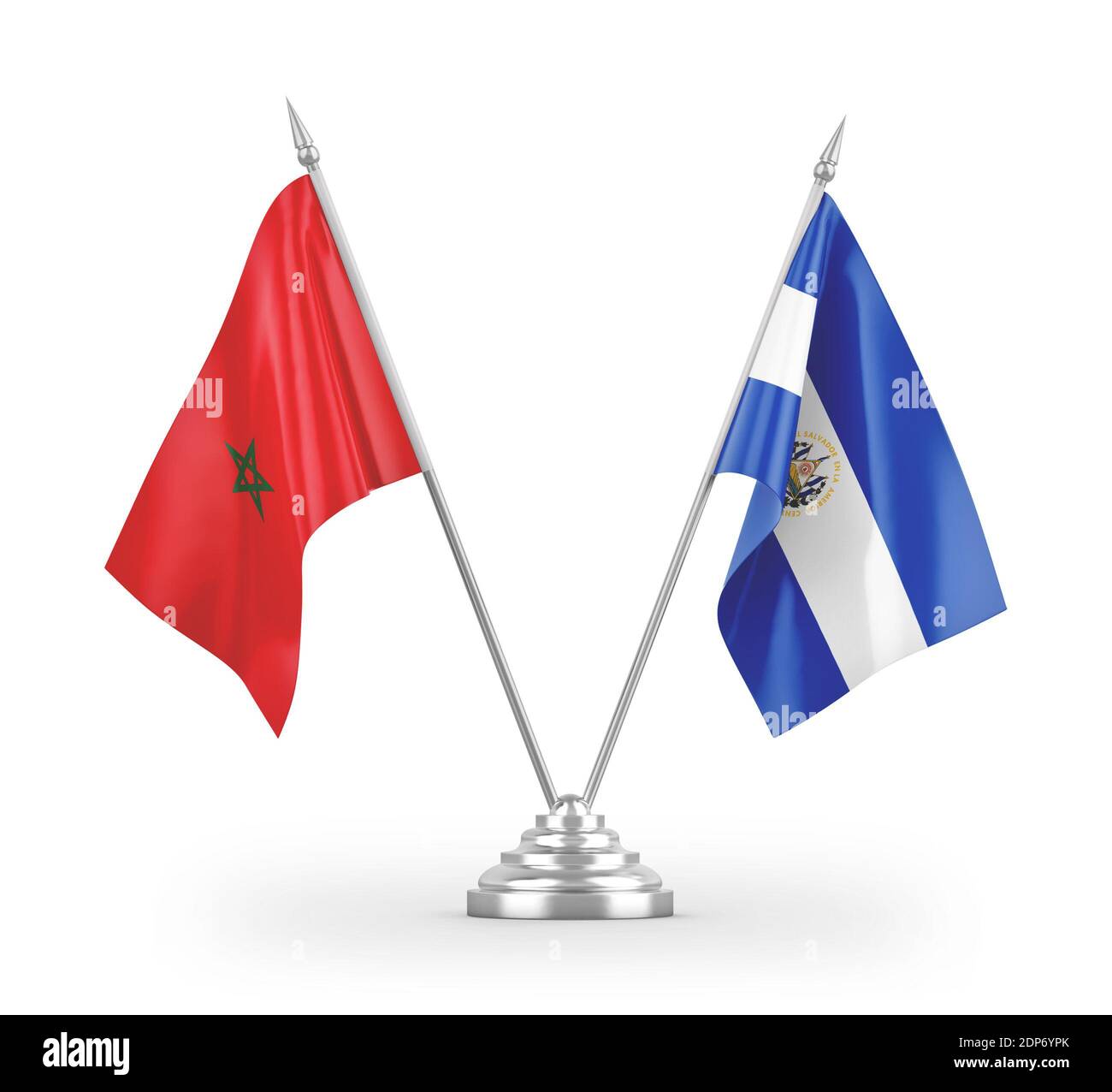 El Salvador Y Marruecos Banderas De Mesa Aisladas Sobre Blanco 3D