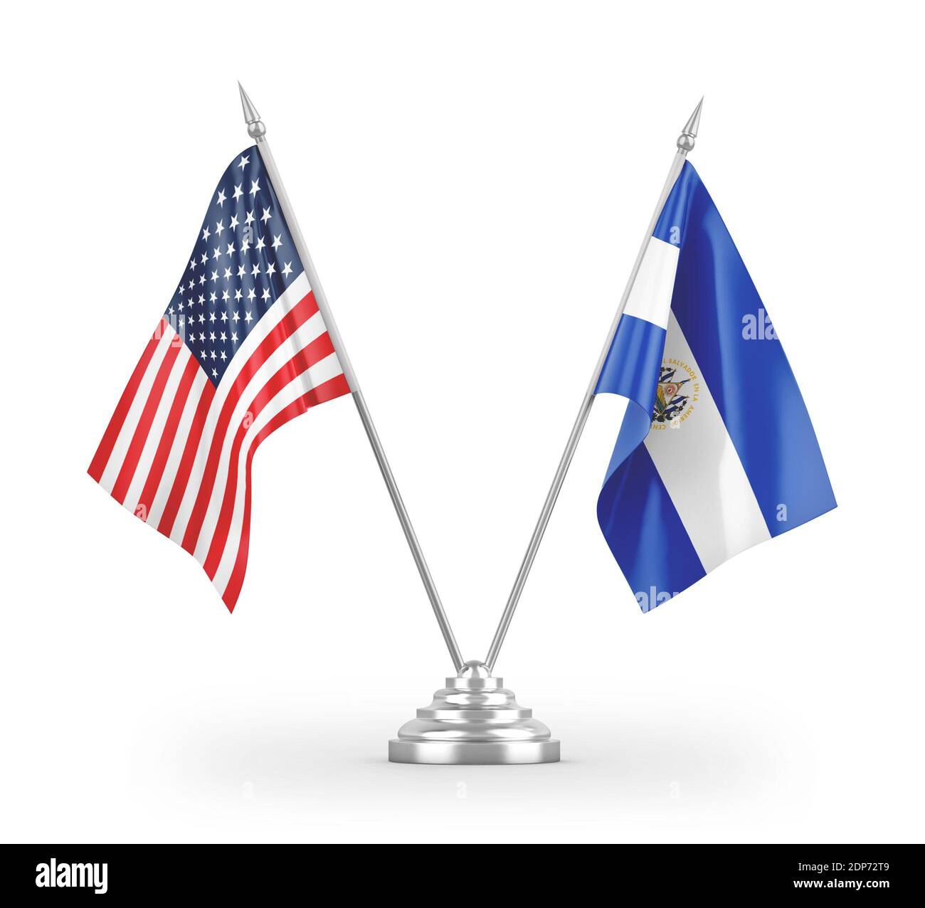 El Salvador y Estados Unidos banderas de mesa aisladas sobre blanco