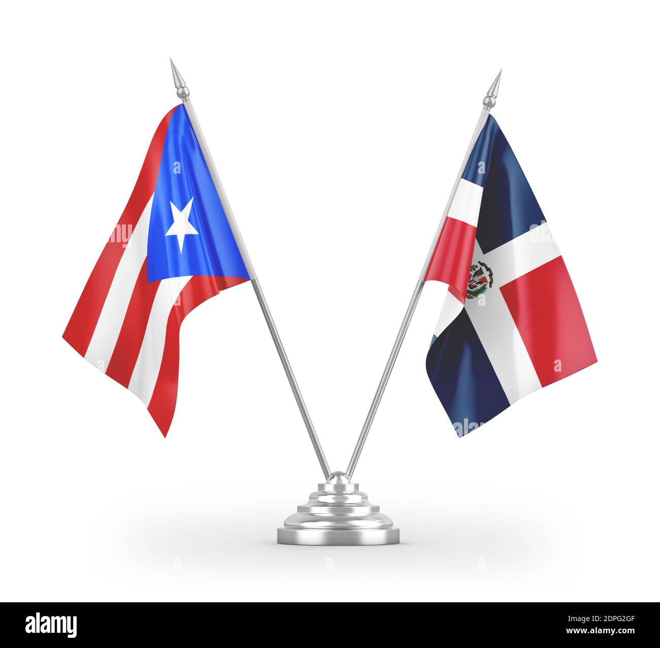 República Dominicana y Puerto Rico banderas de mesa aisladas sobre blanco  Renderizado en 3D Fotografía de stock - Alamy