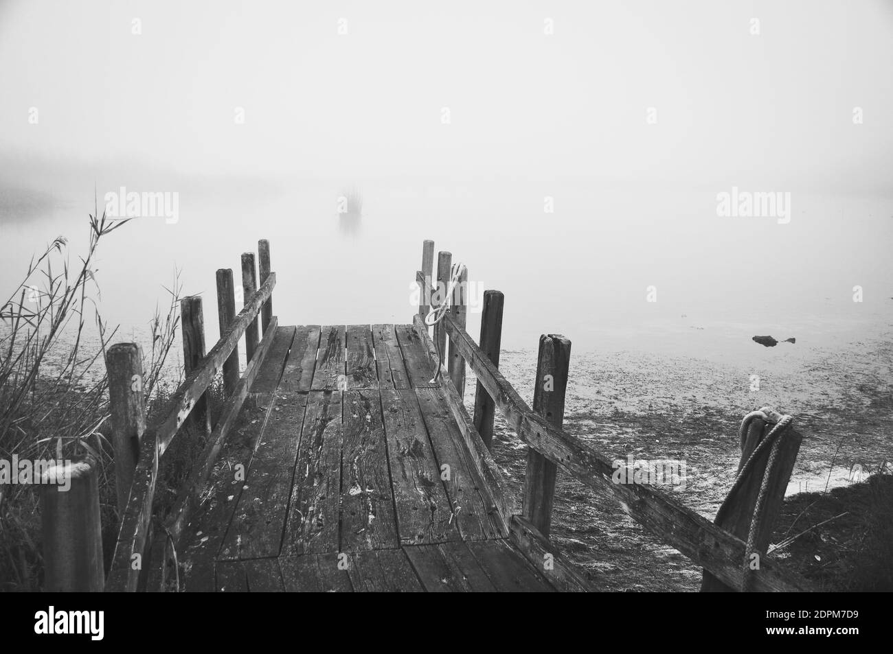 Postes de madera en el mar contra el cielo durante el invierno Foto de stock