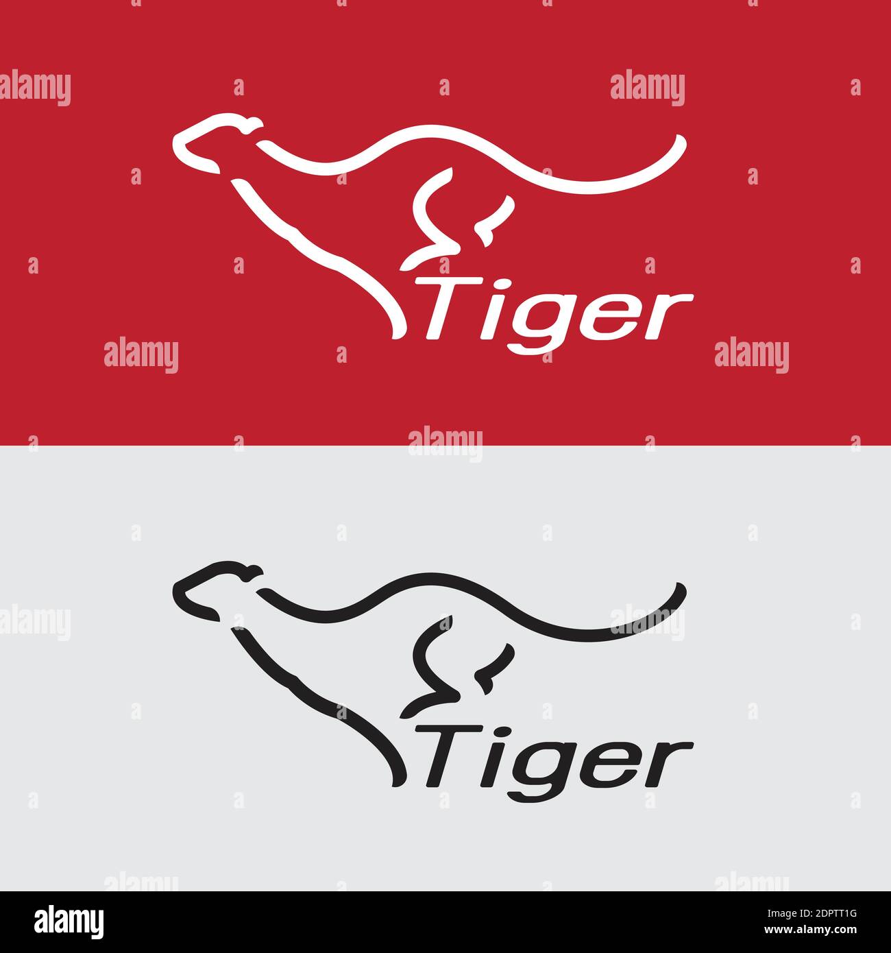 Imagen vectorial de un diseño de tigre sobre fondo blanco y fondo rojo, logotipo, símbolo. Ilustración de vector en capas fácil de editar. Ilustración del Vector