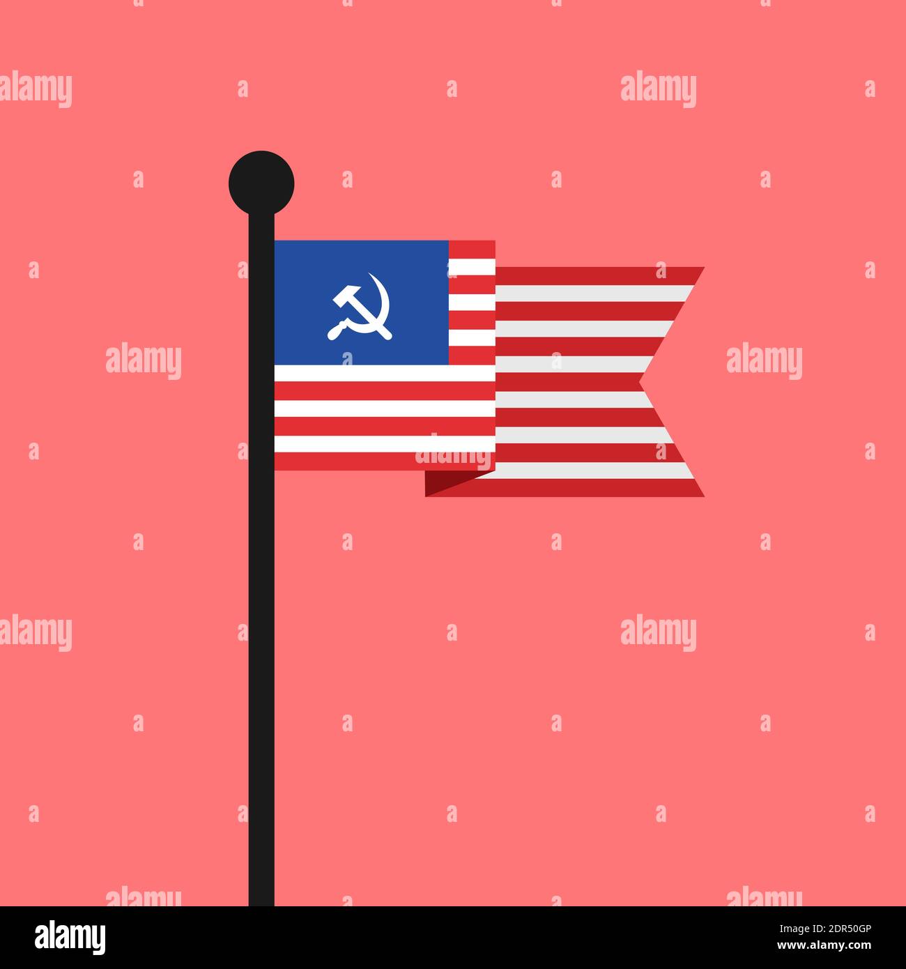 Martillo y hoz en la bandera americana - Socialismo y comunismo en Estados Unidos de América. Ilustración vectorial. Foto de stock