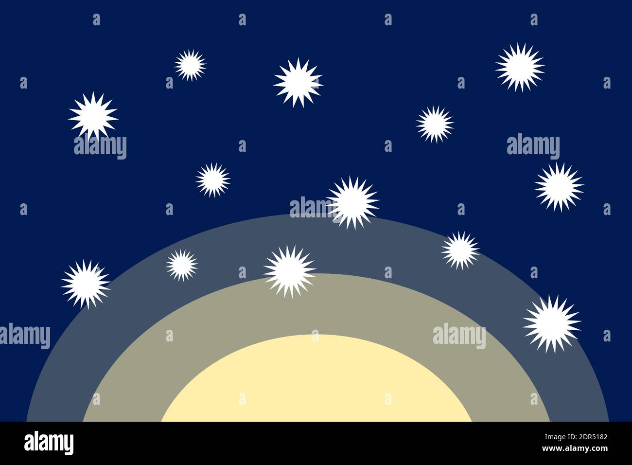 Contaminación lumínica - el cielo nocturno con estrellas está contaminado por luz amarilla artificial. Ilustración vectorial Foto de stock