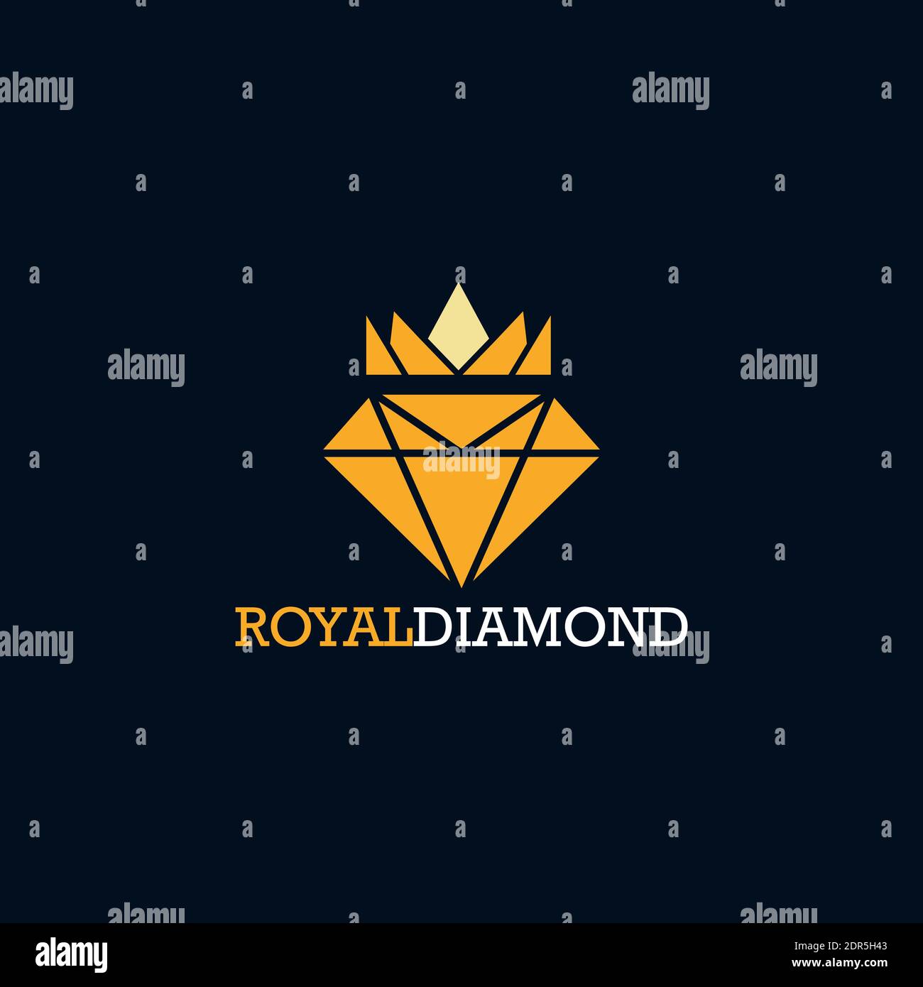 Royal diamante logo joya icono con corona. Lujo brillante amarillo cristal  joyas logotipo vector ilustración Marca Imagen Vector de stock - Alamy