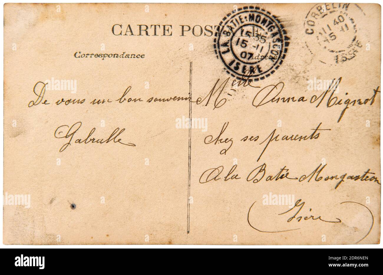 Correo postal antiguo con sello. Textura de papel usada. Diario de chatarra del libro de recuerdos Foto de stock