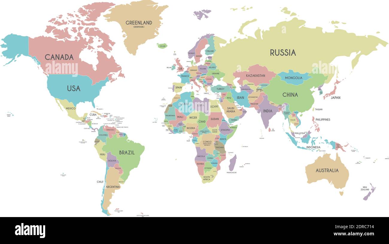 Mapa Político Del Mundo Ilustración Vectorial Aislada Sobre Fondo