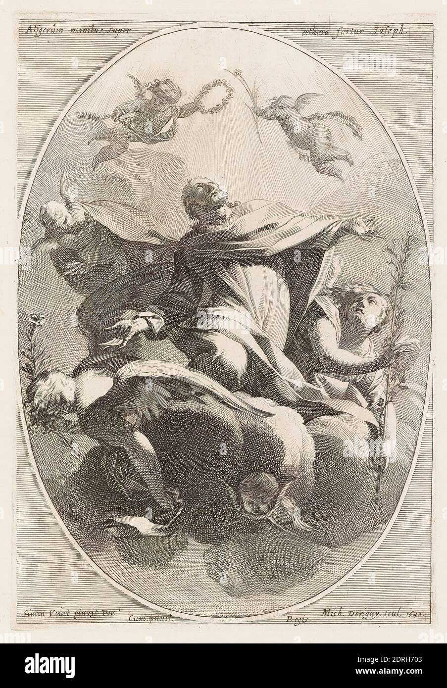 Grabador: Michel Dorigny, francés, 1616–1665, después: Simon Vouet, francés, 1590–1649, Joseph(?) Sobre una nube, grabado y grabado, hoja: 39.6 × 28.9 cm (15 9/16 × 11 3/8 in.); Marca de platemark: 31 × 21.2 cm (12 3/16 × 8 3/8 in.), hecho en Francia, francés, siglo 17, trabajos en papel - impresiones Foto de stock