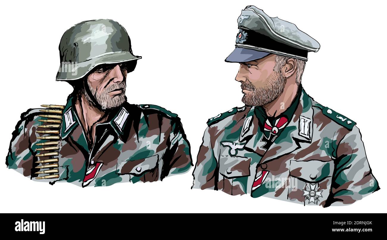 Soldado alemán de la guerra mundial dos en uniforme de camuflaje - ilustración vectorial Ilustración del Vector