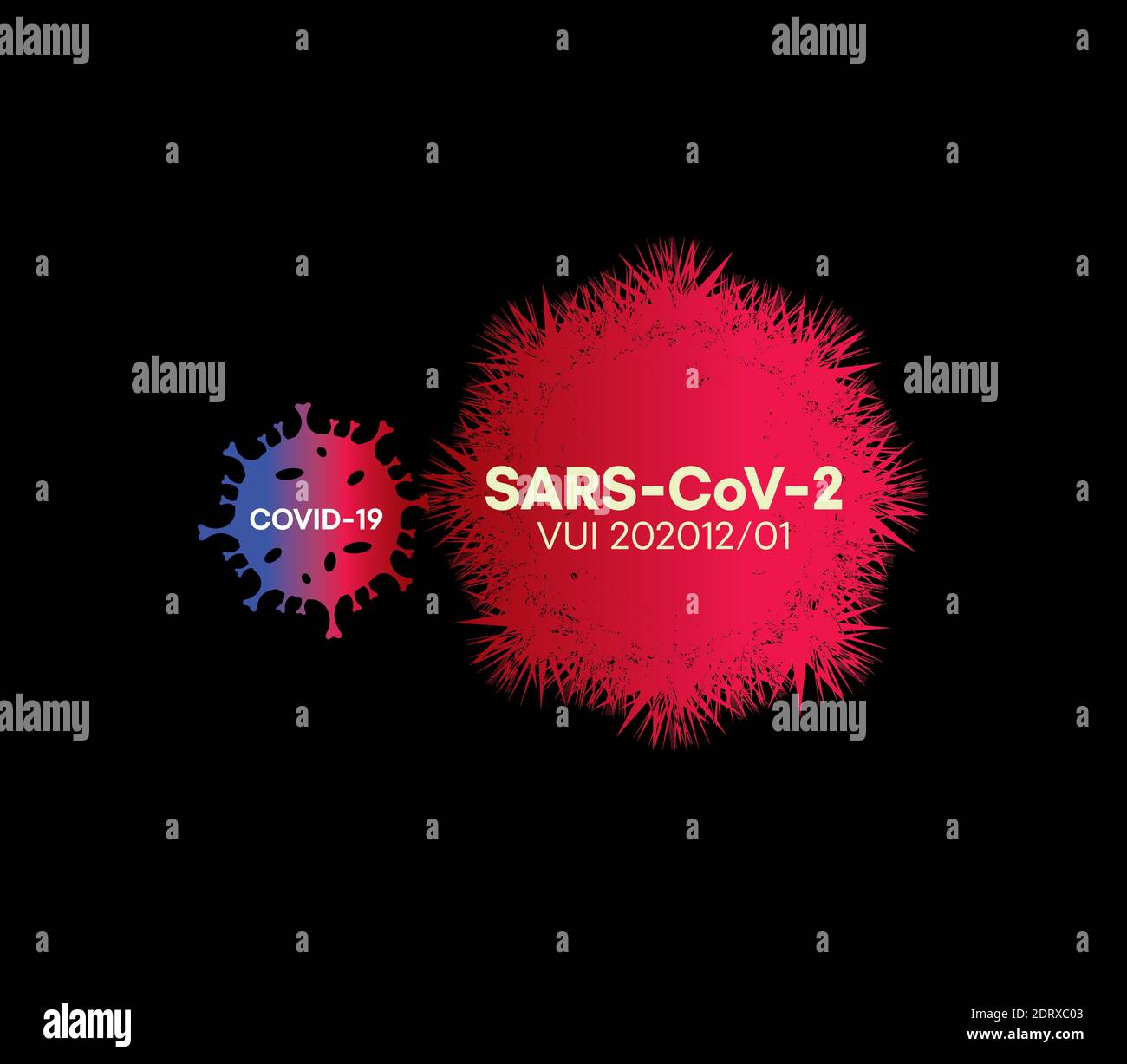 SARS-CoV-2. Mortal brote global de coronavirus SARS-CoV-2. Póster con concepto de pandemia y alerta de coronavirus COVID 19. Virus recién formado. Ilustración del Vector