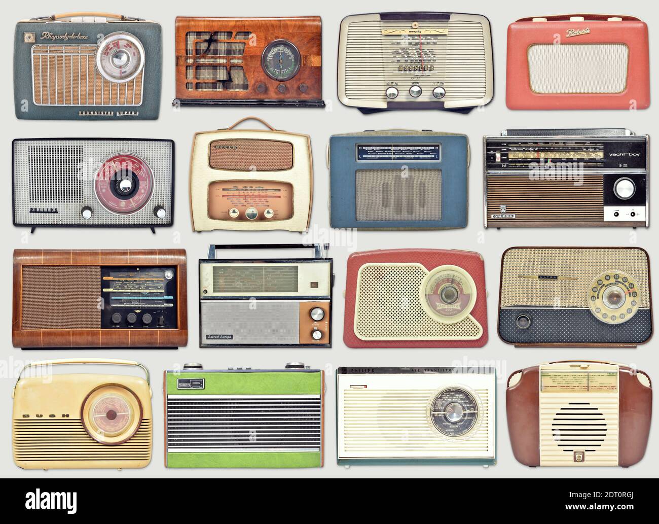 Colección de receptores de radio portátiles antiguos, conjunto de radios de  transistor retro Fotografía de stock - Alamy