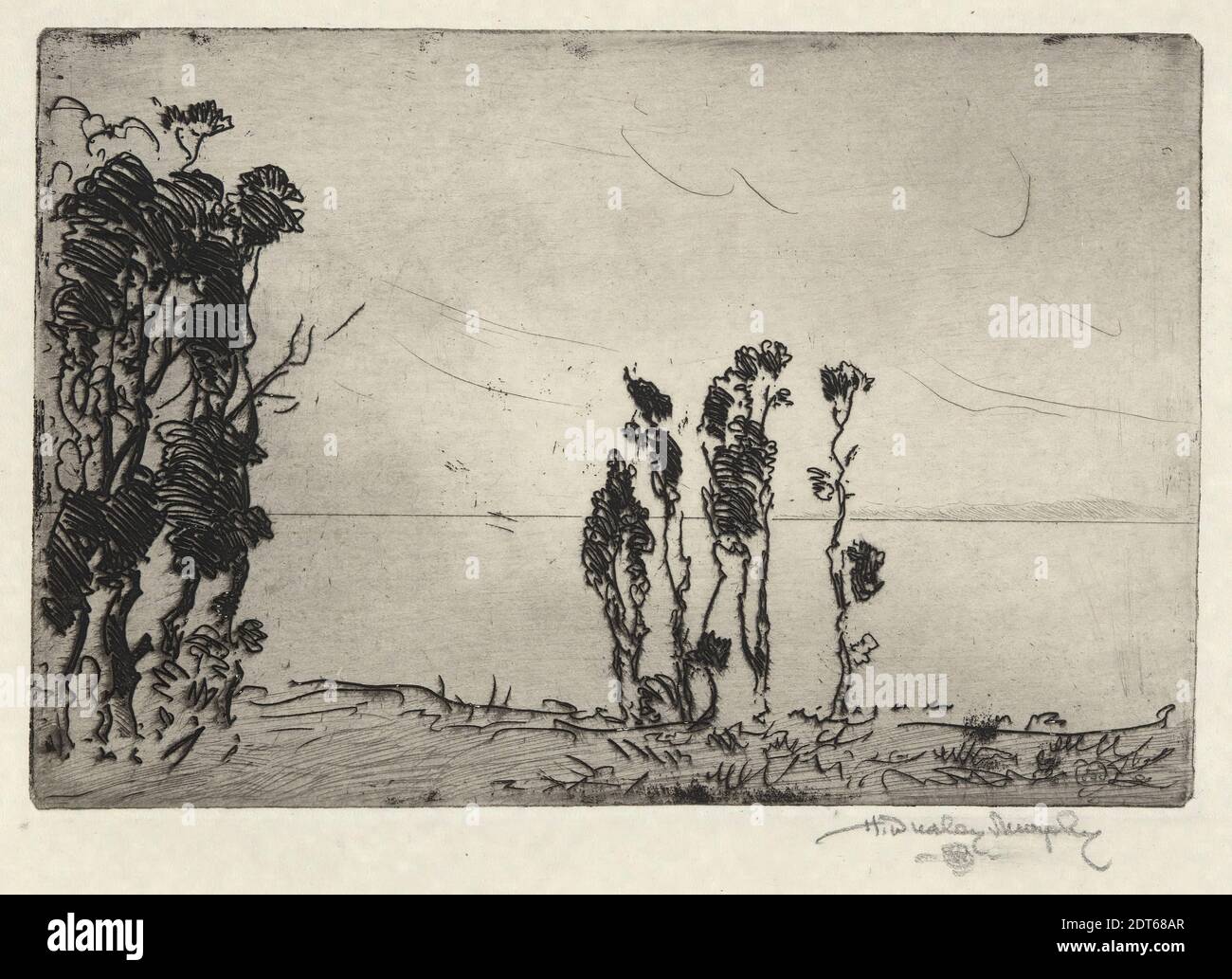 Artista: Hermann Dudley Murphy, norteamericano, 1867–1945, paisaje de la costa, grabado, impresión firmada, 3 15/16 × 5 7/8 pulg. (10 × 15 cm), fabricado en Estados Unidos, América, siglo 19, trabajos en papel - impresiones Foto de stock