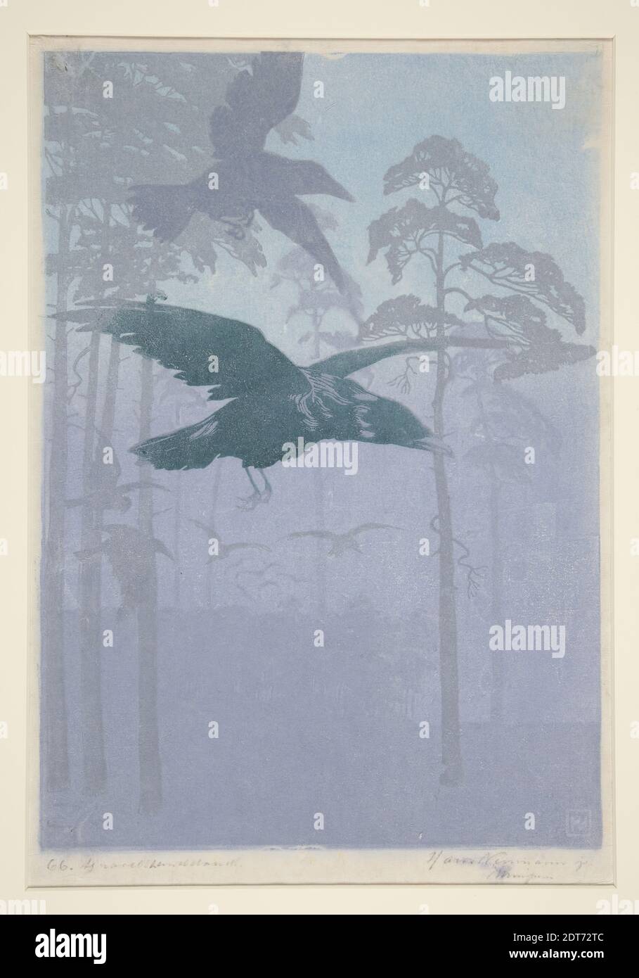 Artista: Hans Neumann, alemán, 1873–1957, Untitled (estudio de las aves en el bosque), Color madera en papel de Japón, Hoja: 37.2 × 25 cm (14 5/8 × 9 13/16 in.), hecho en Alemania, alemán, siglo 19, trabajos en papel - impresiones Foto de stock