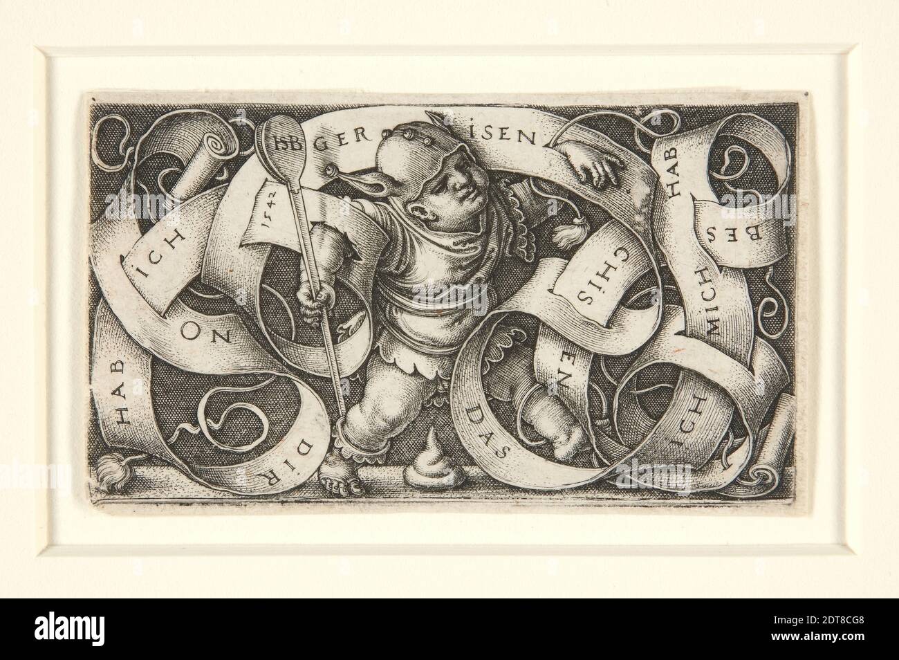 Artista: Hans Sebald Beham, alemán, 1500–1550, der Kleine Schalksnarr mit grossen Schrift Band (The Little Bufpoon), grabado, platemark: 4.8 × 8.2 cm (1 7/8 × 3 1/4 in.), fabricado en Alemania, alemán, siglo XVI, trabajos en papel - impresiones Foto de stock