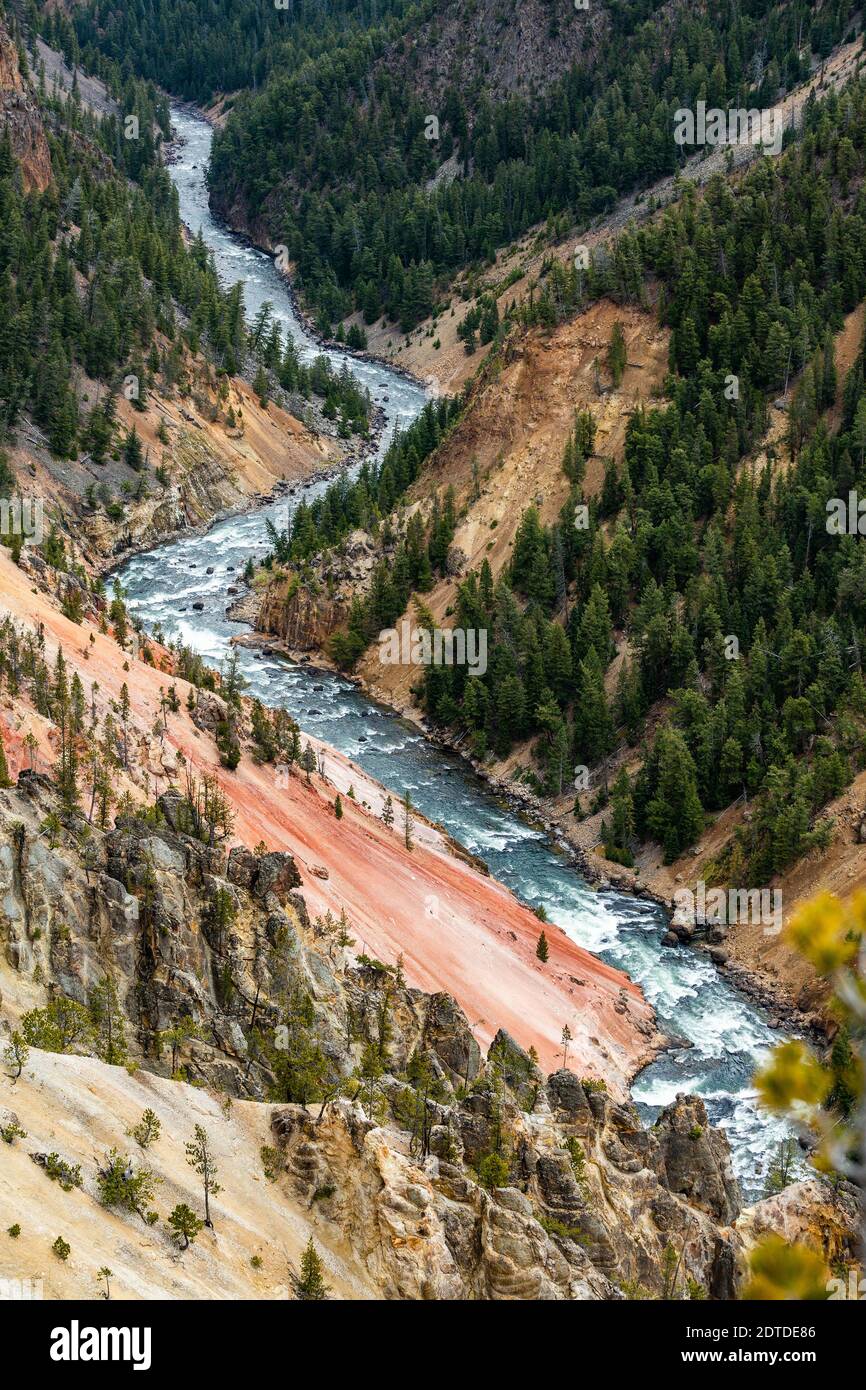 Estados Unidos, Wyoming, Parque Nacional de Yellowstone, Río Yellowstone que fluye a través del Gran Cañón en el Parque Nacional Yellowstone Foto de stock