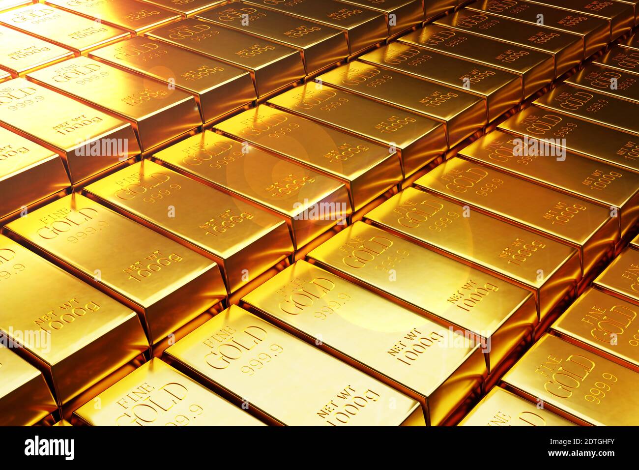 Muchas barras de oro o Ingot 3d ilustración Foto de stock