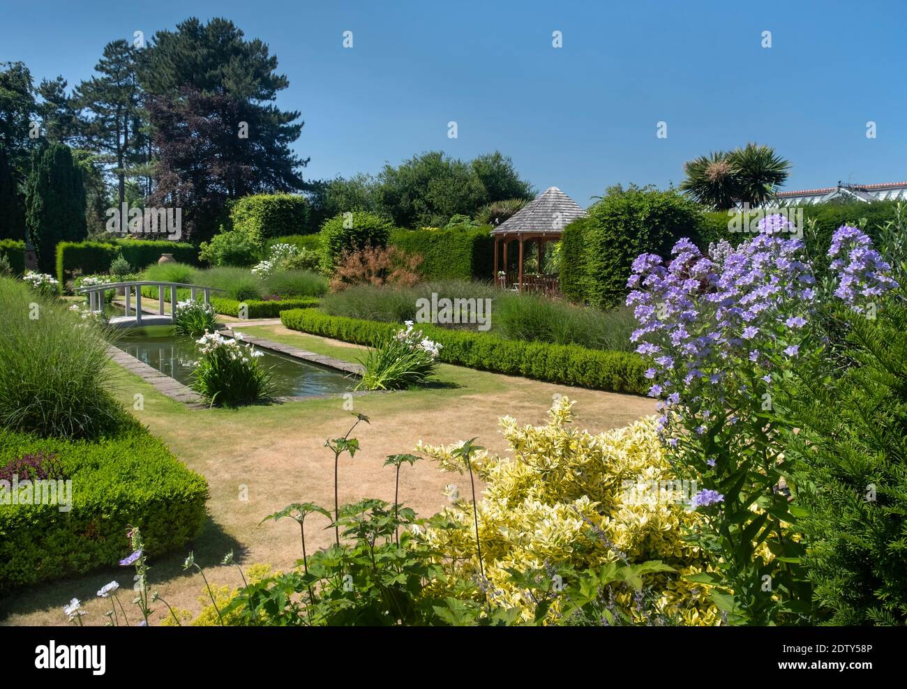 Abbeywood Gardens en verano, cerca de Delamere, Cheshire, Inglaterra, Reino Unido Foto de stock