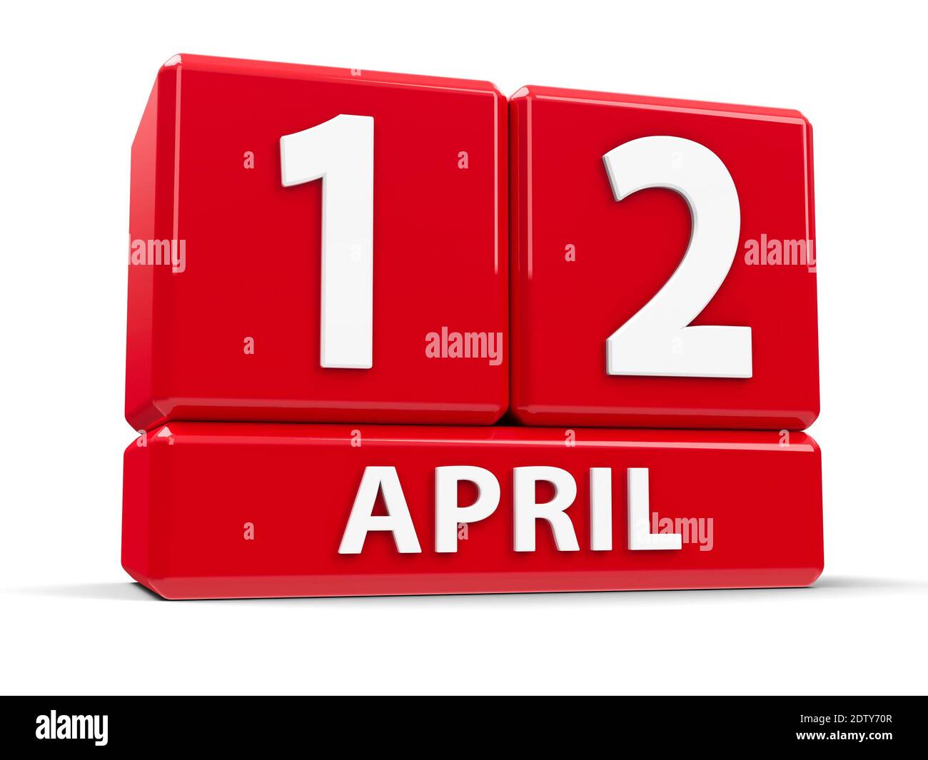 Cubos rojos - el 12 de abril - en una mesa blanca - día Internacional del Vuelo Espacial humano y día de la Cosmonástica, representación tridimensional, 3D il Foto de stock
