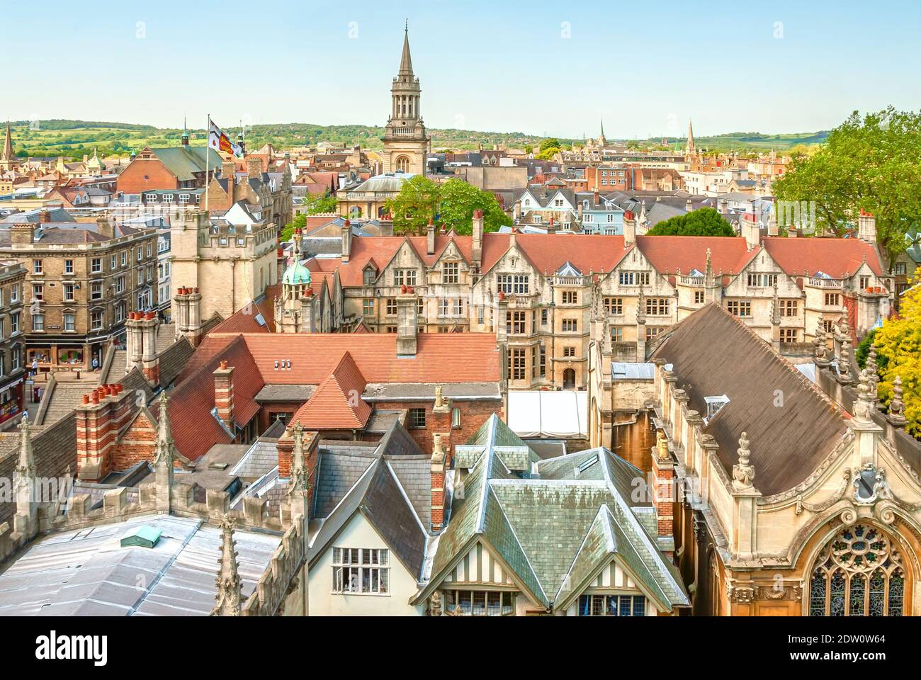 Vista de la ciudad de Oxford, vista desde la Torre de la Iglesia de Santa María, Oxfordshire, Inglaterra Foto de stock