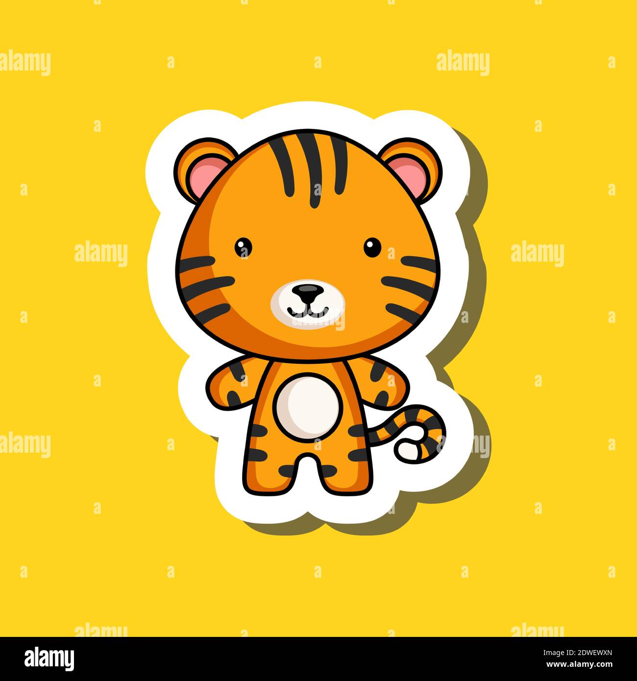 Lindo etiqueta de dibujos animados pequeño tigre. Diseño de carácter animal  mascota para tarjetas para niños, ducha de bebé, carteles, invitación de  b-day, ropa Imagen Vector de stock - Alamy