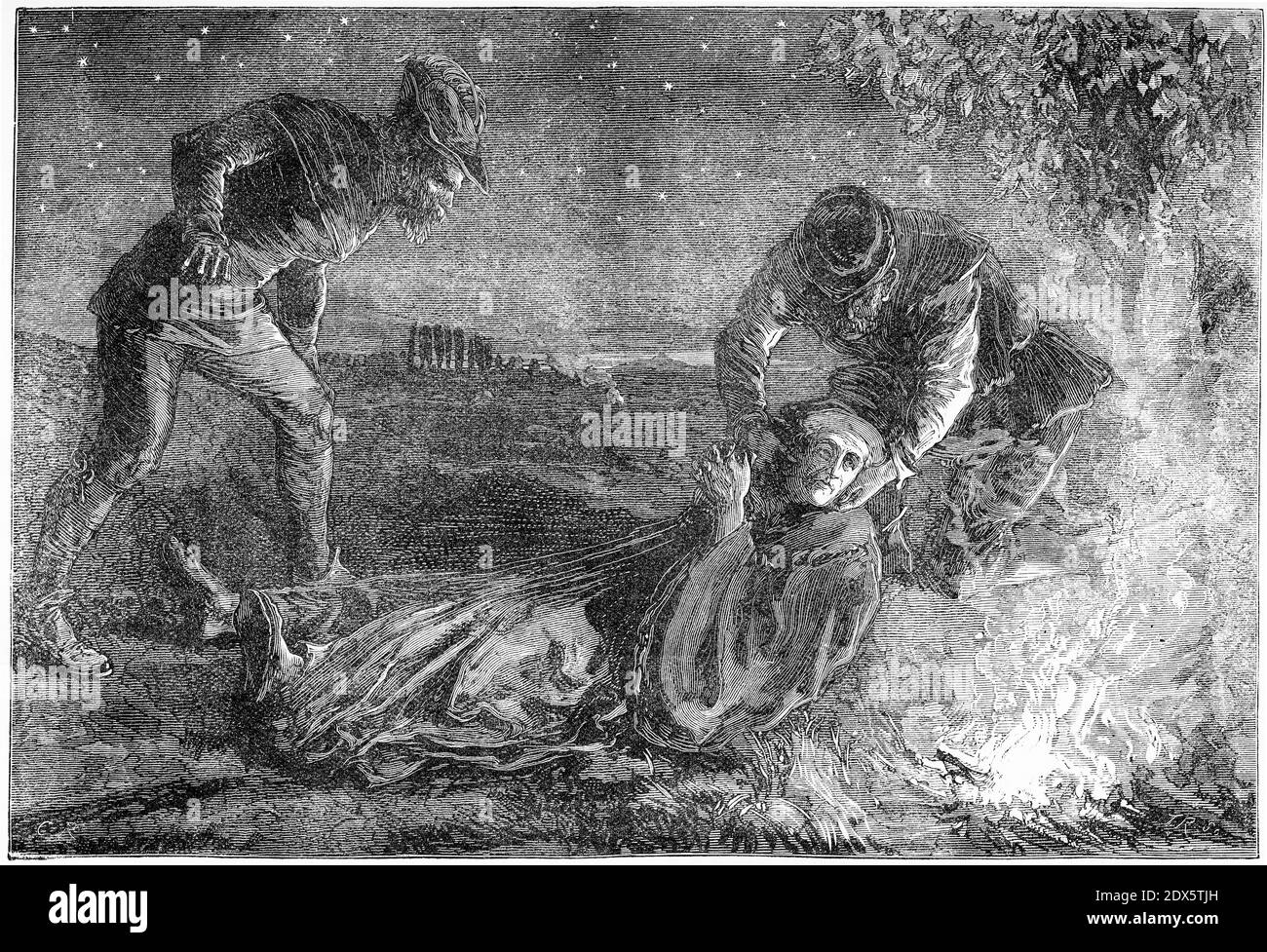 Grabado de Ulrich Zwingli a su muerte en 1531 cerca de Kappel después de una batalla con los cinco Estados. Ilustración de 'la historia del protestantismo' por James Aitken Wylie (1808-1890), pub. 1878 Foto de stock