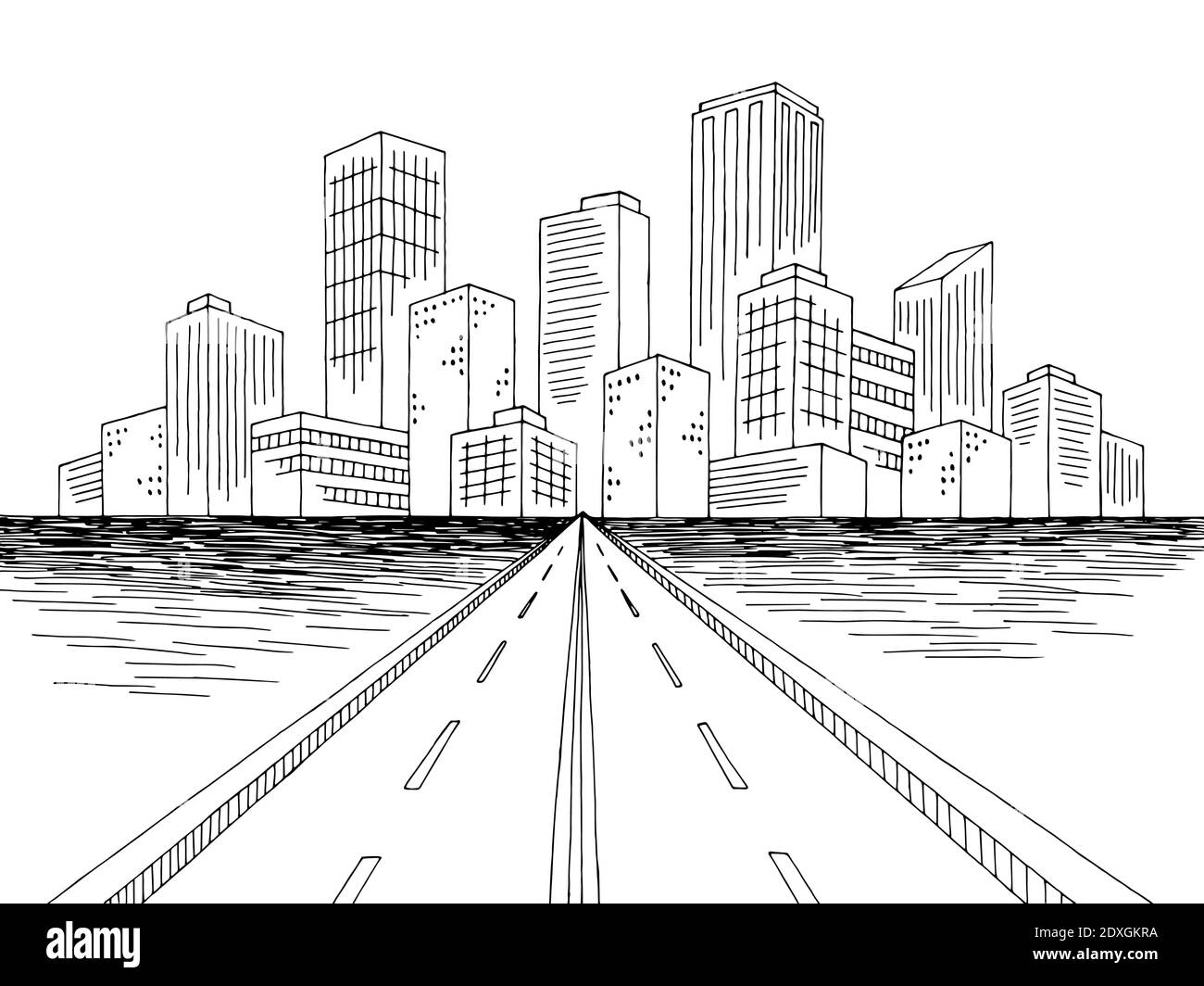 City bridge gráfico negro blanco paisaje ciudad croquis ilustración vector Ilustración del Vector