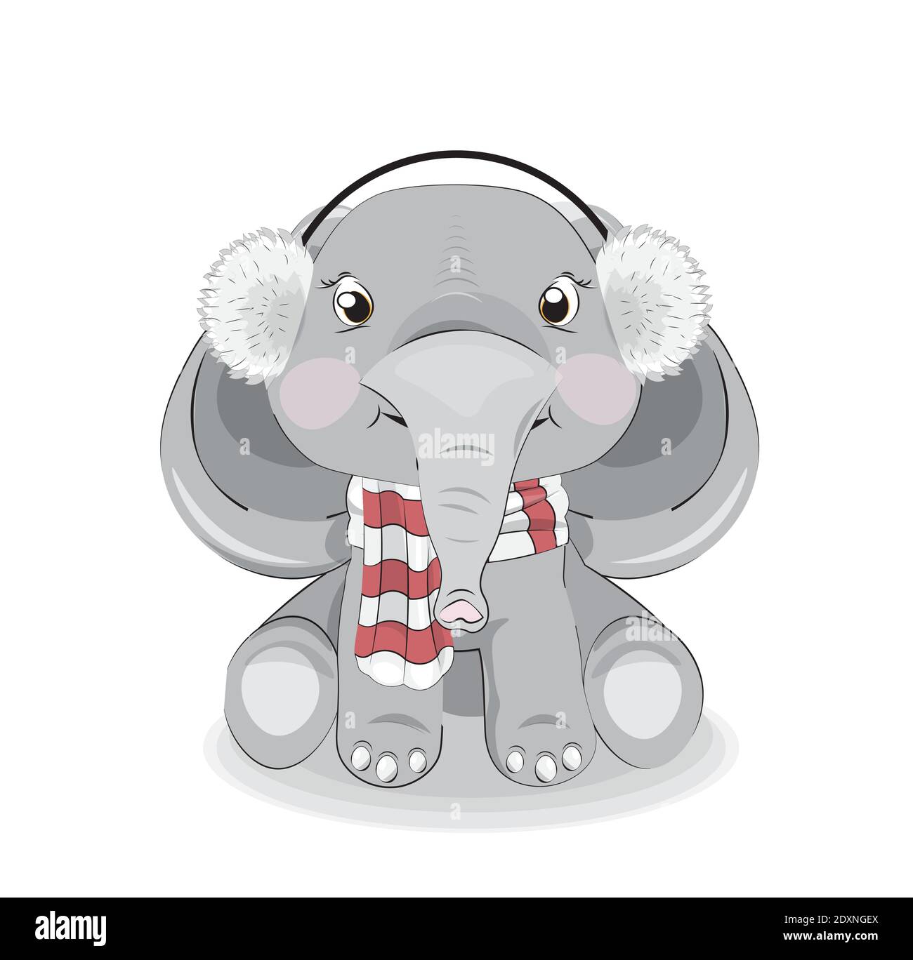 precioso elefante bebé dibujado en auriculares y bufanda, foto en dibujo de  la mano estilo dibujos animados, para la camiseta vestir diseño de moda,  tarjeta de felicitación, postal Imagen Vector de stock -