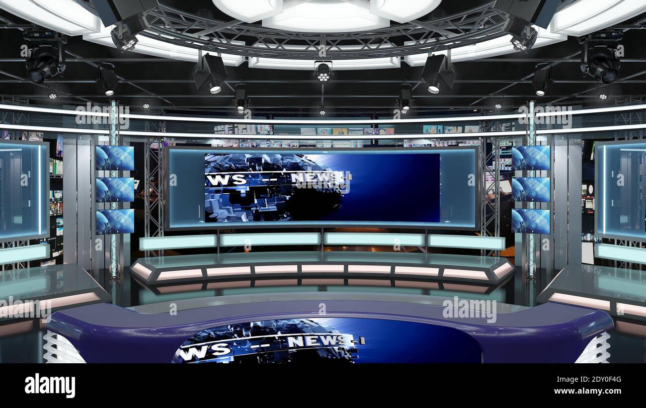 Virtual TV Studio News Set 1.2-4 Fondo de pantalla verde. Renderizado en 3d. Estudio de conjunto virtual para metraje de croma, donde quieras, con un sencillo conjunto Foto de stock