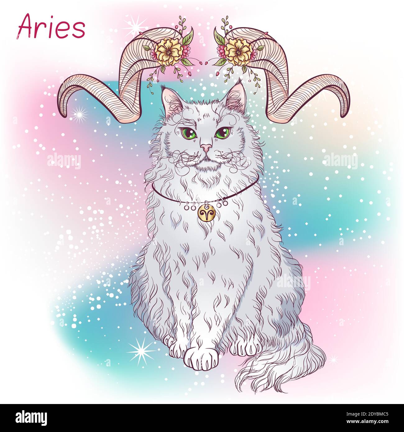 Zodiaco. Ilustración vectorial del signo astrológico de Aries como una raza  de gato sentado Laperm. Elemento astrológico horóscopo. Arte conceptual de  la astrología Imagen Vector de stock - Alamy
