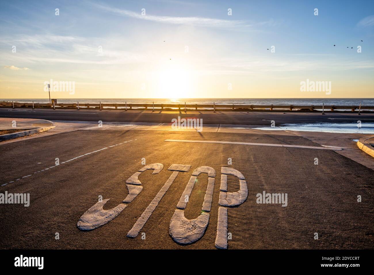 Invierno por la tarde escena costera en el Parque Natural Sunset Cliffs. San Diego, California, Estados Unidos. La vista es desde Sunset Cliffs Boulevard. Foto de stock