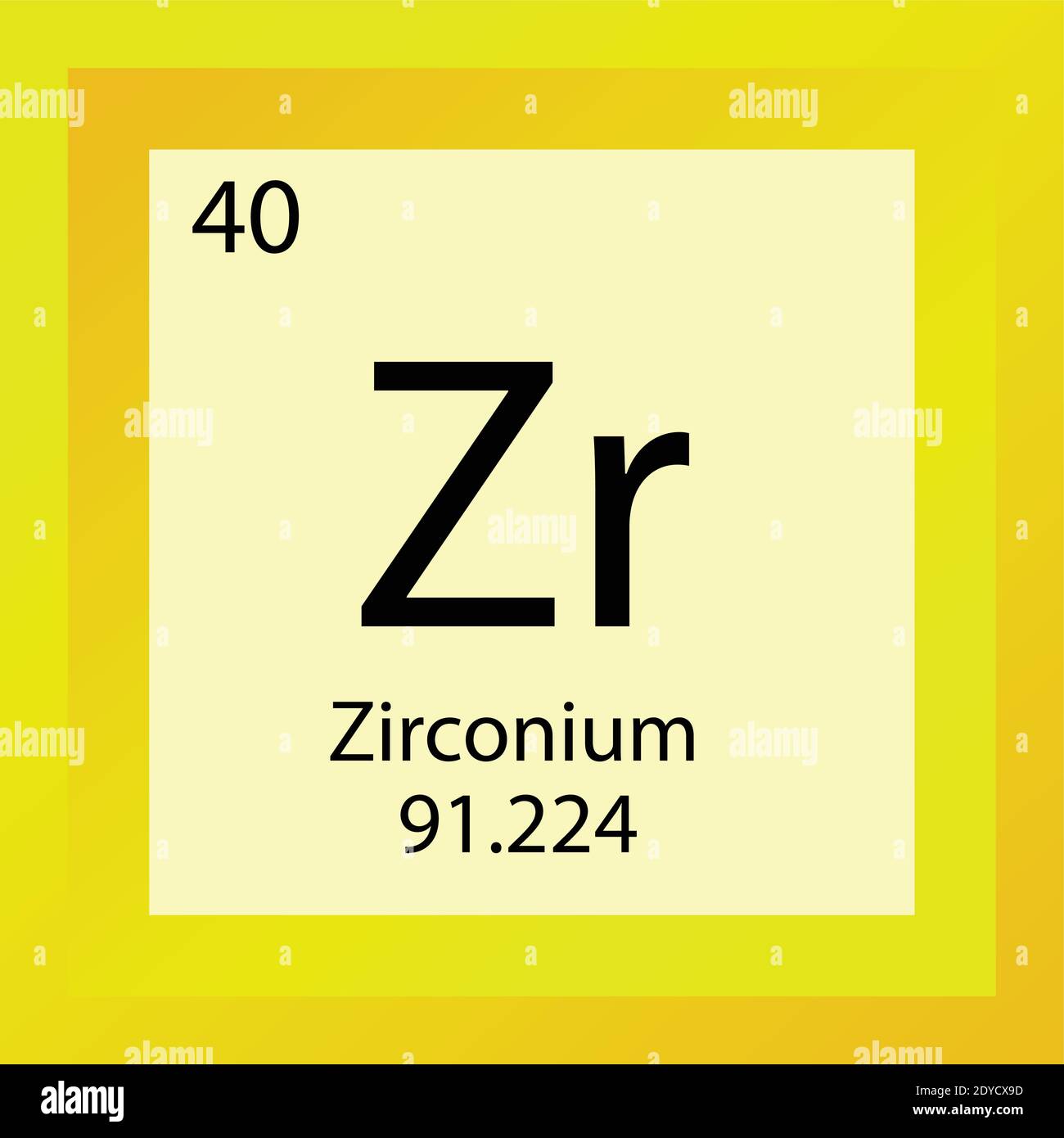 ZR Zirconio elemento químico Tabla periódica. Ilustración vectorial de