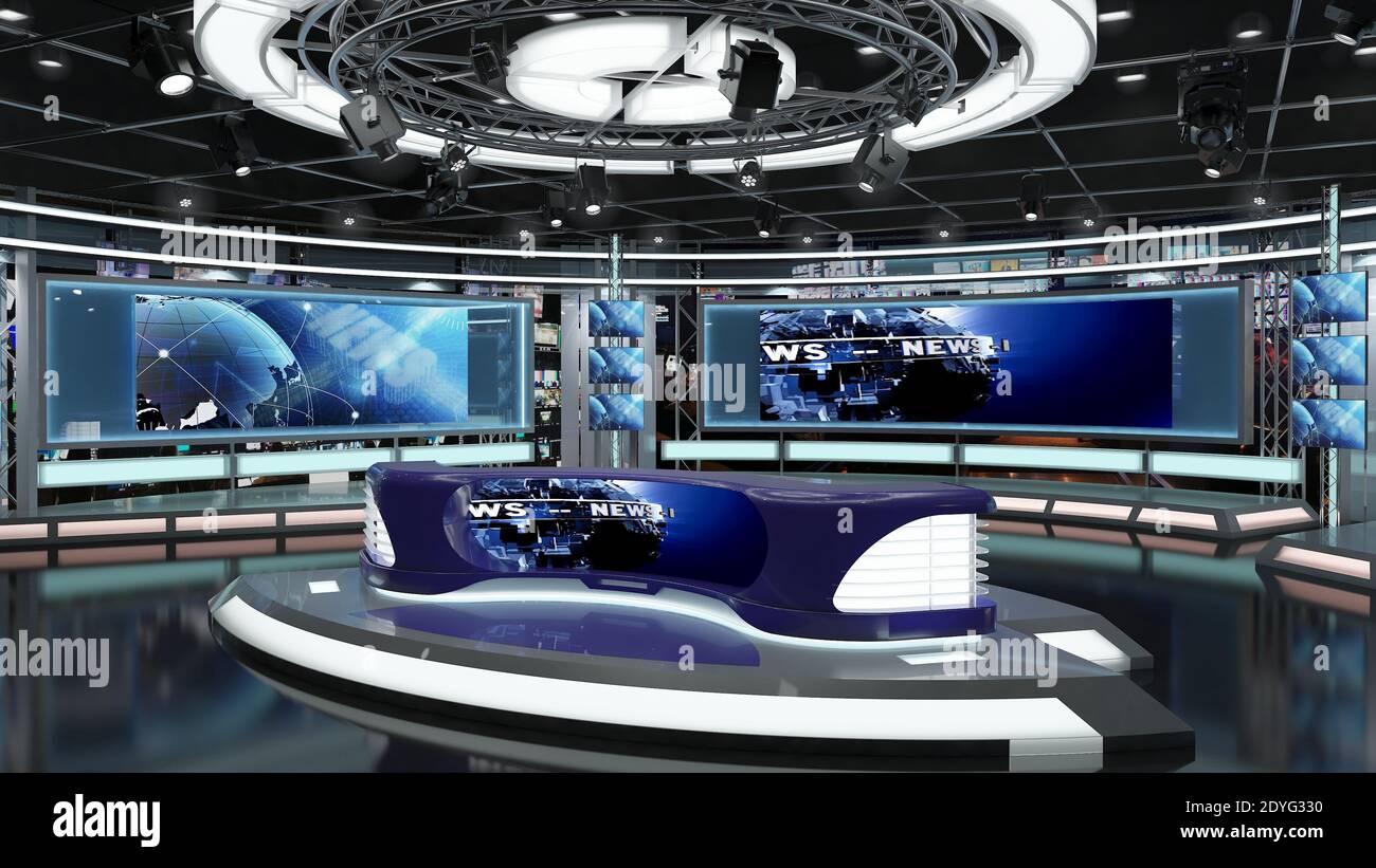 Virtual TV Studio News Set 1.2.6 Fondo de pantalla verde. Renderizado en 3d. Estudio de conjunto virtual para metraje de croma, donde quieras, con un sencillo conjunto Foto de stock