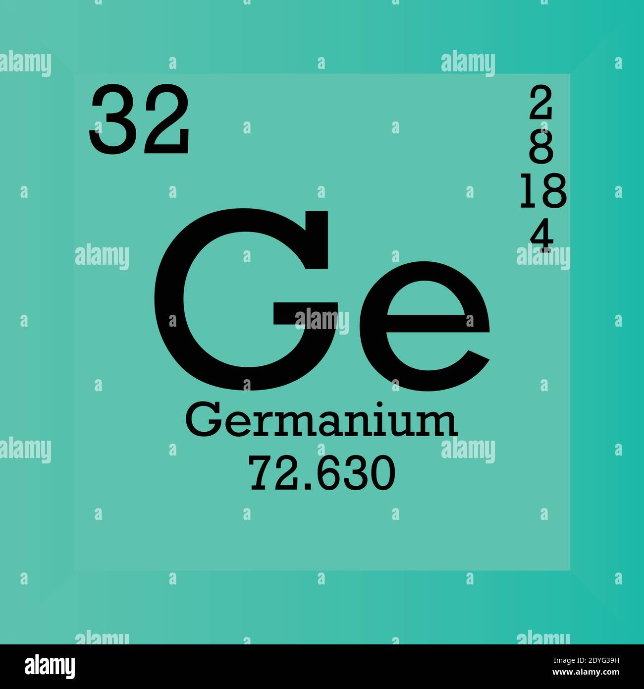 GE Germanium elemento químico Tabla periódica. Ilustración de vector único, icono de elemento con masa molar, número atómico y confusión de electrones. Ilustración del Vector