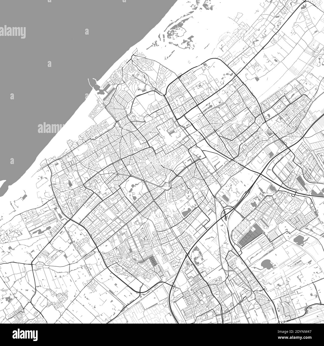 Mapa urbano de la haya. Ilustración vectorial, póster artístico en escala de grises del mapa de la haya. Imagen de mapa de calles con carreteras, vista del área metropolitana de la ciudad. Ilustración del Vector