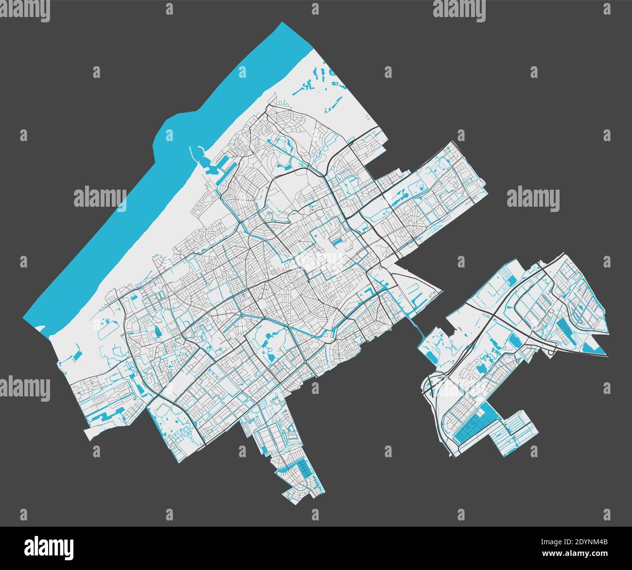 Mapa de la haya. Mapa detallado de la zona administrativa de la ciudad de la haya. Panorama urbano. Ilustración vectorial libre de derechos de autor. Mapa con carreteras, calles, r Ilustración del Vector
