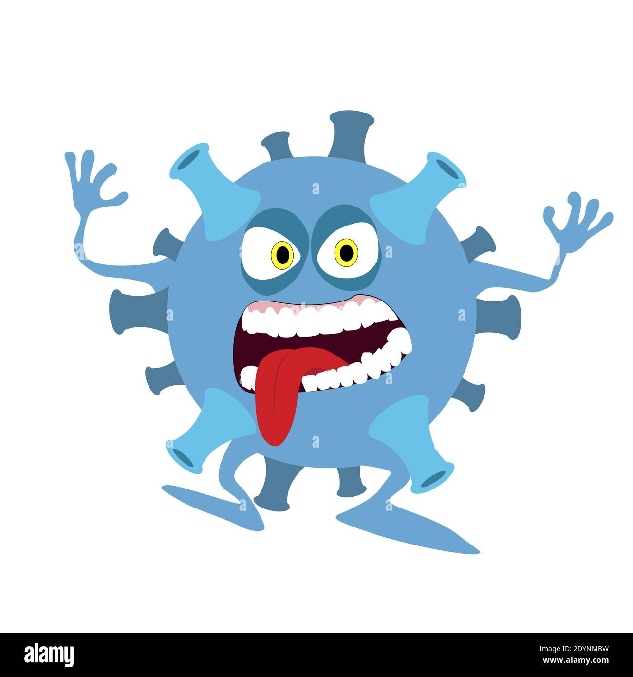 Personaje divertido coronavirus molécula. Vector monstruo microbio, organismo bacteria virus neumonía ilustración. Coronavirus mascota, covid-19 Ilustración del Vector