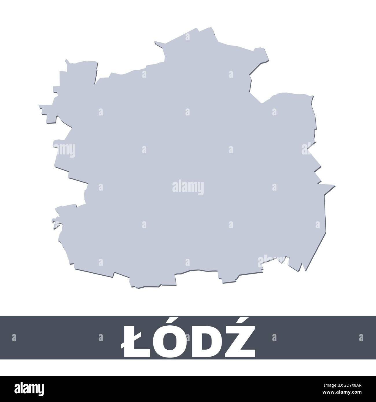 Mapa de contorno de Lodz. Mapa vectorial del área de la ciudad de Lodz dentro de sus fronteras. Gris con sombra sobre fondo blanco. Ilustración aislada. Ilustración del Vector