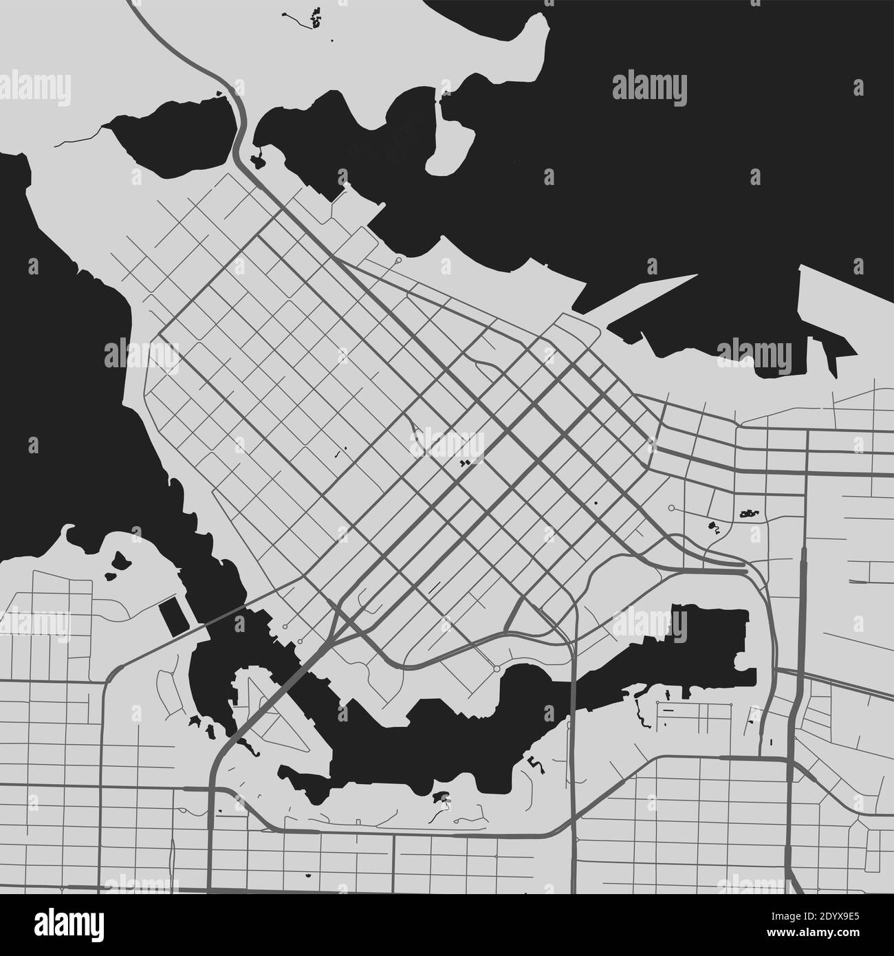 Mapa urbano de Vancouver. Ilustración vectorial, póster de arte en escala de grises del mapa de Vancouver. Imagen de mapa de calles con carreteras, vista del área metropolitana de la ciudad. Ilustración del Vector