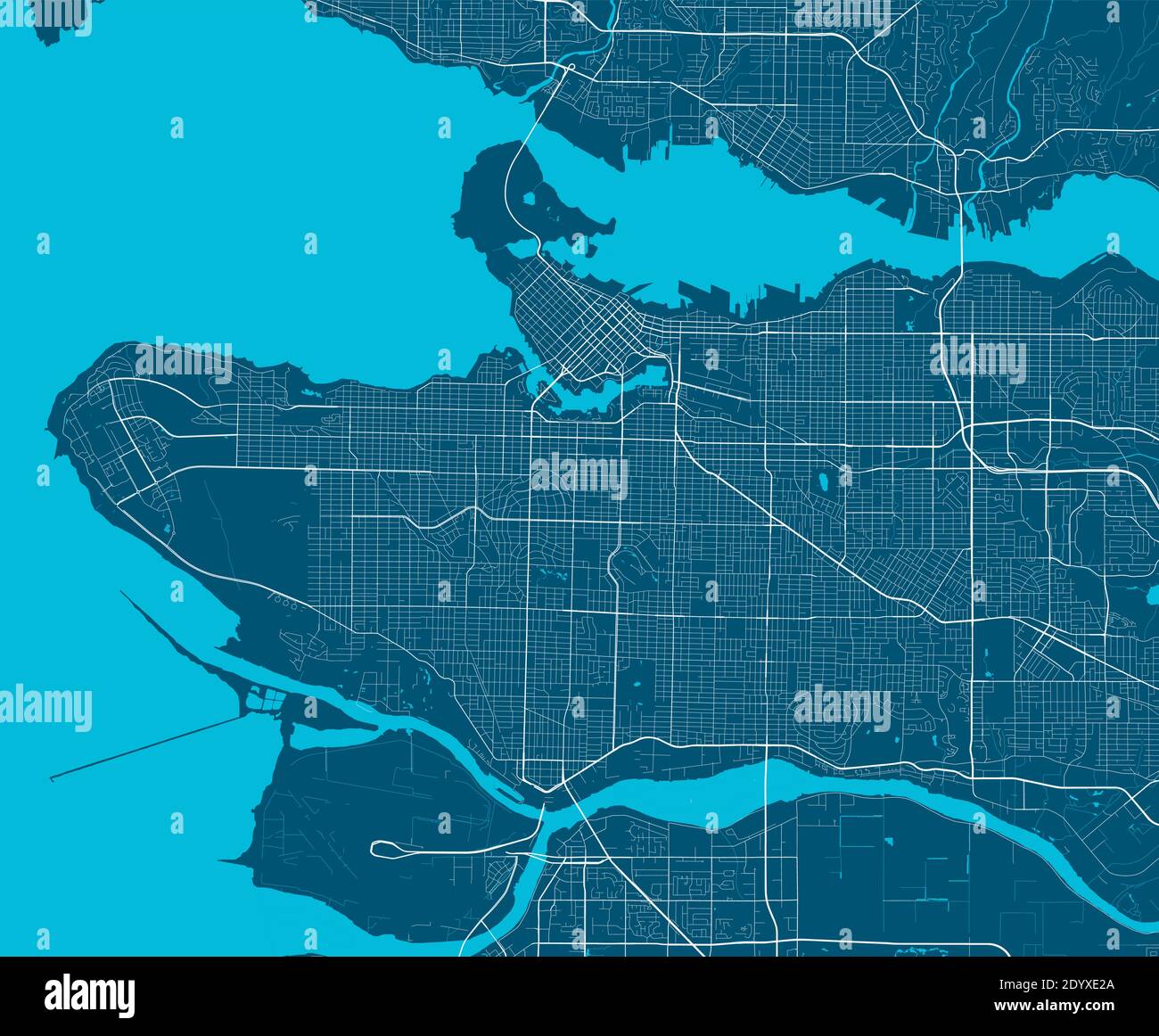 Mapa detallado del área administrativa de la ciudad de Vancouver. Ilustración vectorial libre de derechos de autor. Panorama urbano. Mapa turístico gráfico decorativo de Vancouver Ilustración del Vector