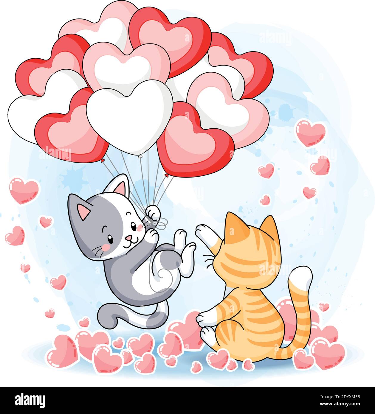 lindo gatitos jugando juntos con globos de aire de corazón Imagen Vector de  stock - Alamy