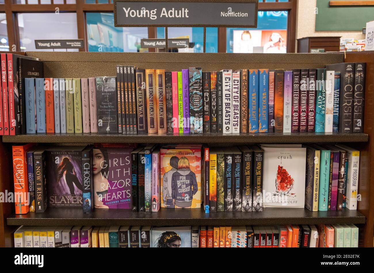 Libros para adultos jóvenes en estanterías, Barnes and Noble, EE.UU Foto de stock