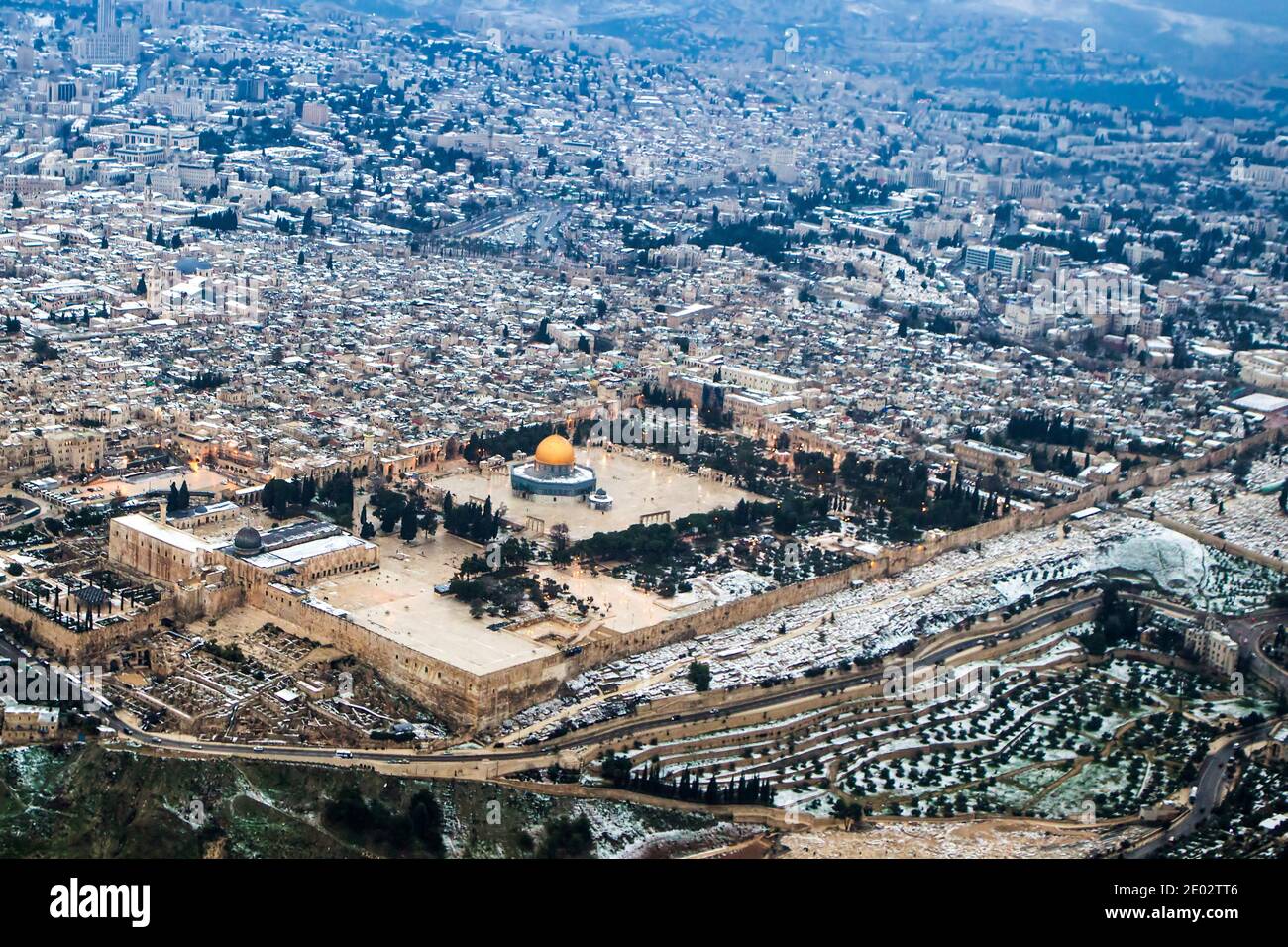 Vista aérea de la cúpula de la Roca, del Monte del Templo de Jerusalén, Ciudad Vieja Foto de stock
