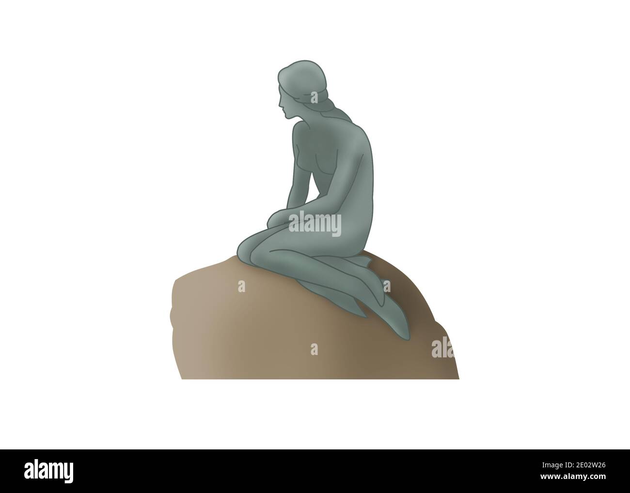 Una estatua de la Sirenita de bronce sentada en la roca y mirando al mar en el paseo marítimo de Langelinie en Copenhague, Dinamarca Foto de stock
