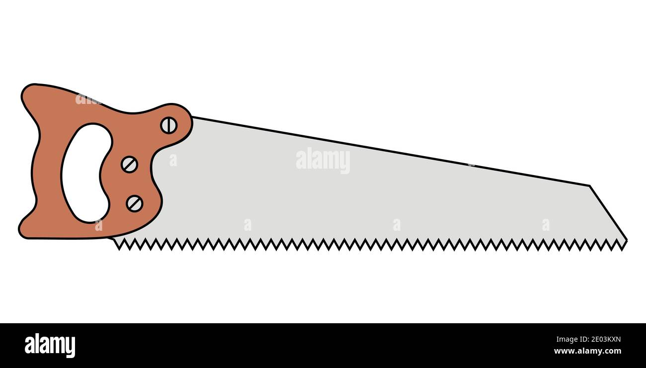 Madera de sierra manual, sierra vectorial para madera de aserrado, sierra de arco de dibujos animados para tablas de cortar Ilustración del Vector