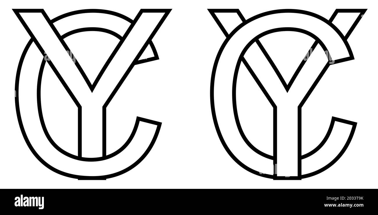 Signo de logotipo yc símbolo de dos letras entrelazadas y, C vector logotipo yc, CY primeras letras mayúsculas patrón alfabeto y, c Ilustración del Vector