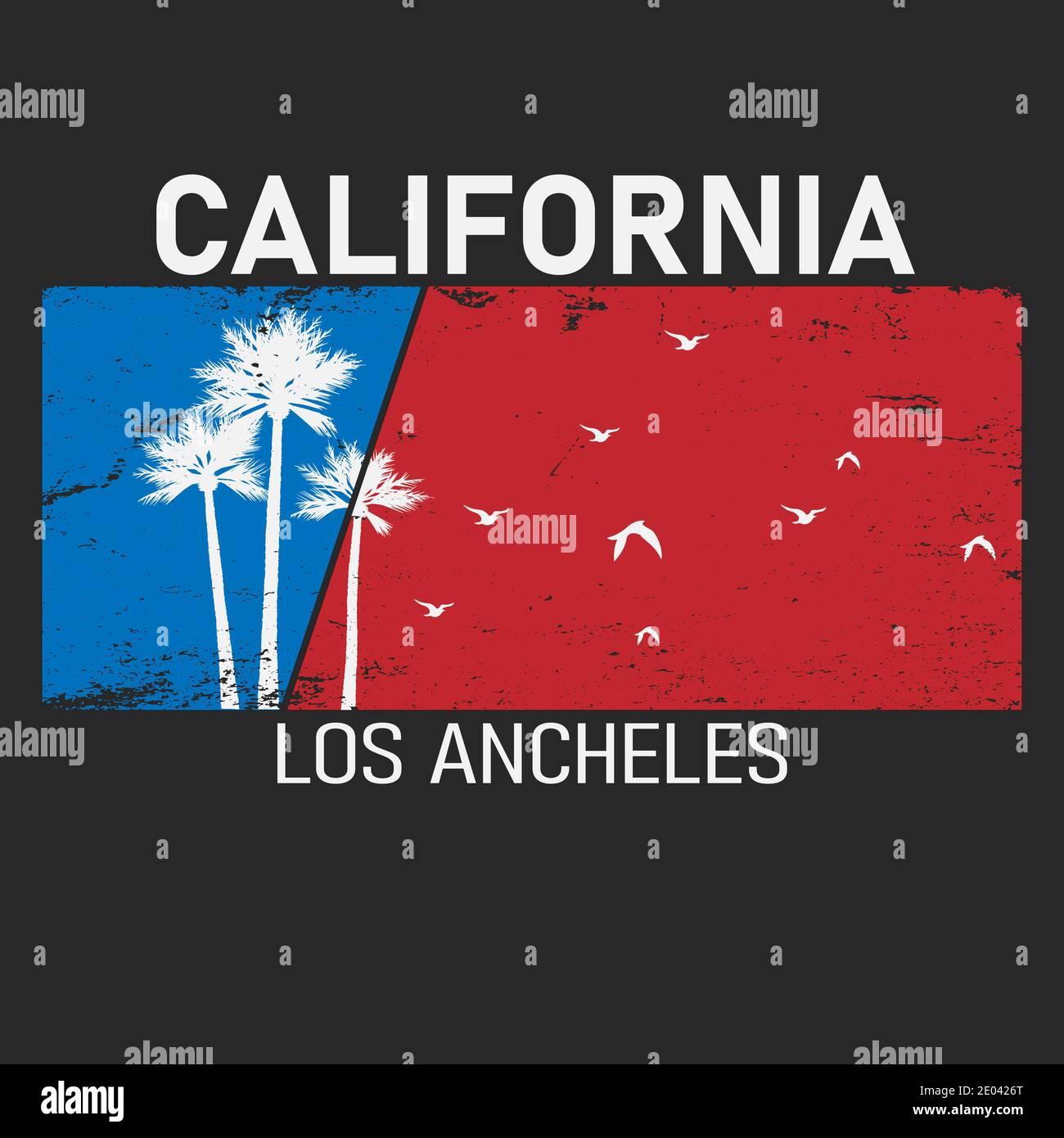 Ilustración vectorial sobre el tema de los Ángeles, California. Diseño Grunge. Tipografía, gráficos de camiseta, póster, impresión, banner, volante, postal Ilustración del Vector