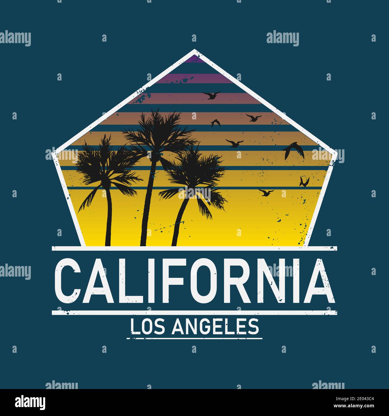 Tipografía de California, los Ángeles. Gráficos de camiseta con palmas tropicales. Vector Ilustración del Vector